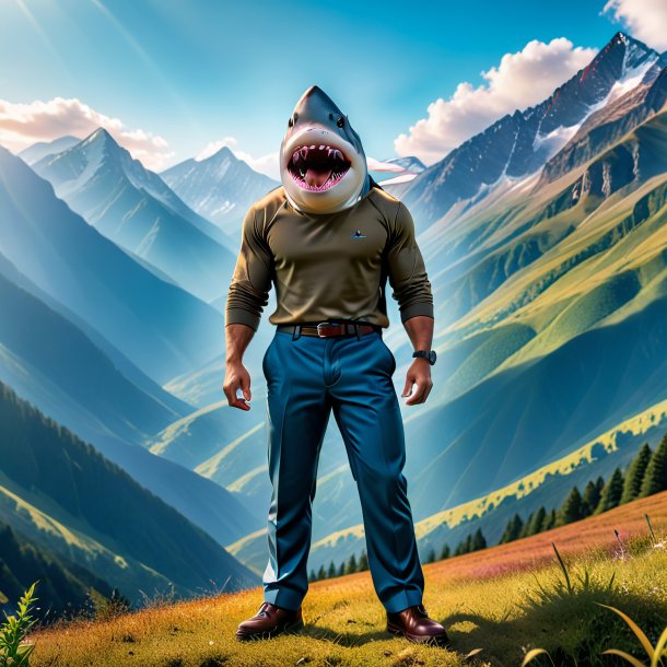 Photo of a shark in a trousers in the mountains