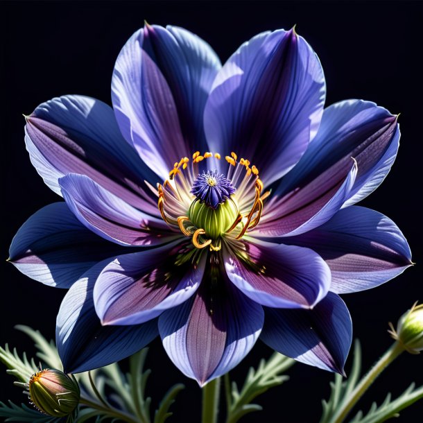 Ilustración de una flor azul marino pasque