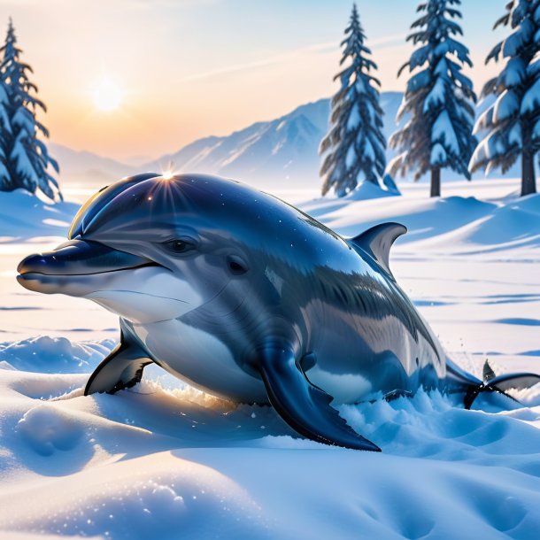 Imagen de un descanso de un delfín en la nieve