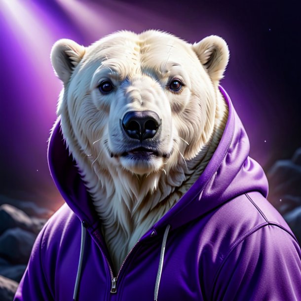 Photo of a polar bear in a purple hoodie