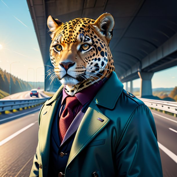 Illustration of a jaguar in a coat on the highway