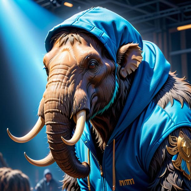 Picture of a mammoth in a blue hoodie