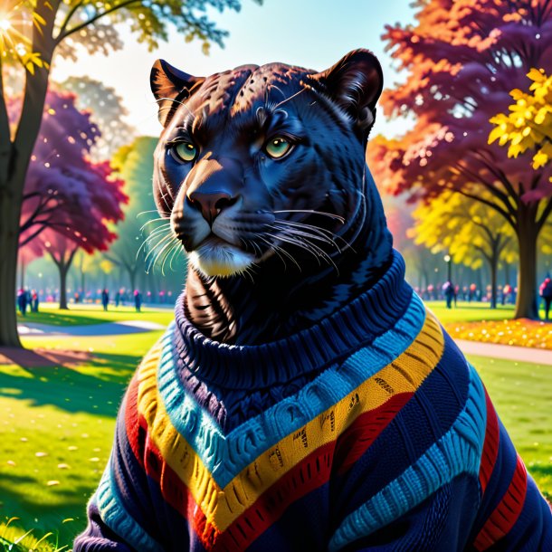Foto de uma pantera em um suéter no parque