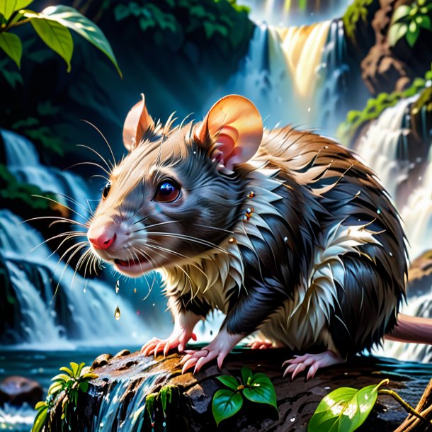 Фотография крысы в водопаде