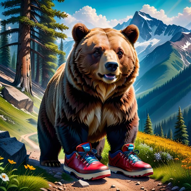 Рисунок медведя в обуви в горах