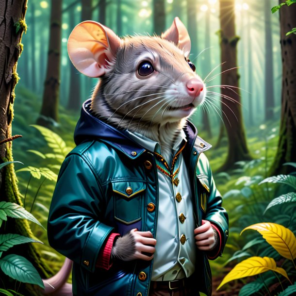 Ilustração de um rato em uma jaqueta na floresta