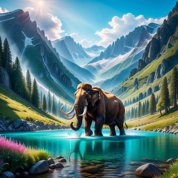 Photo of a swimming of a mammoth in the mountains