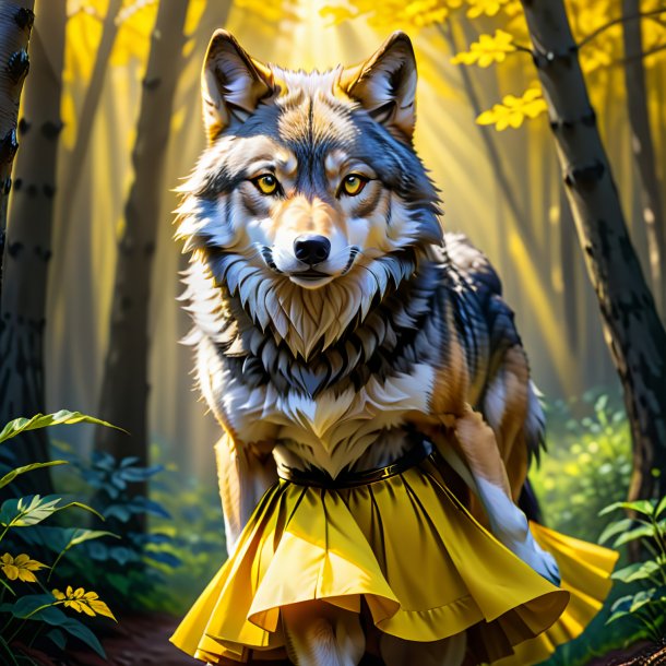 Foto de um lobo em uma saia amarela
