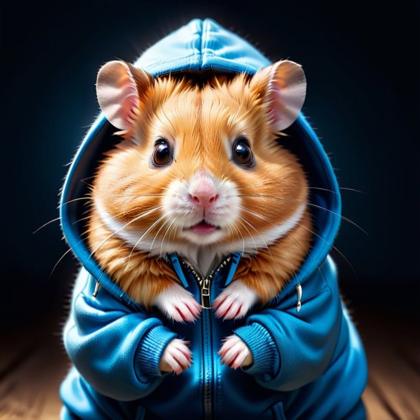 Image of a hamster in a blue hoodie