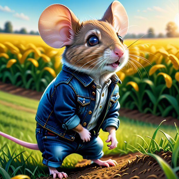 Drawing of a mouse in a jeans on the field