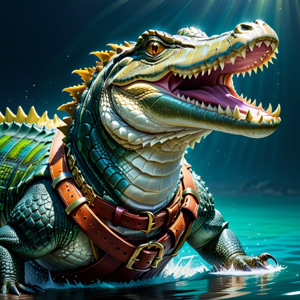 Рисунок крокодила в ремне в воде
