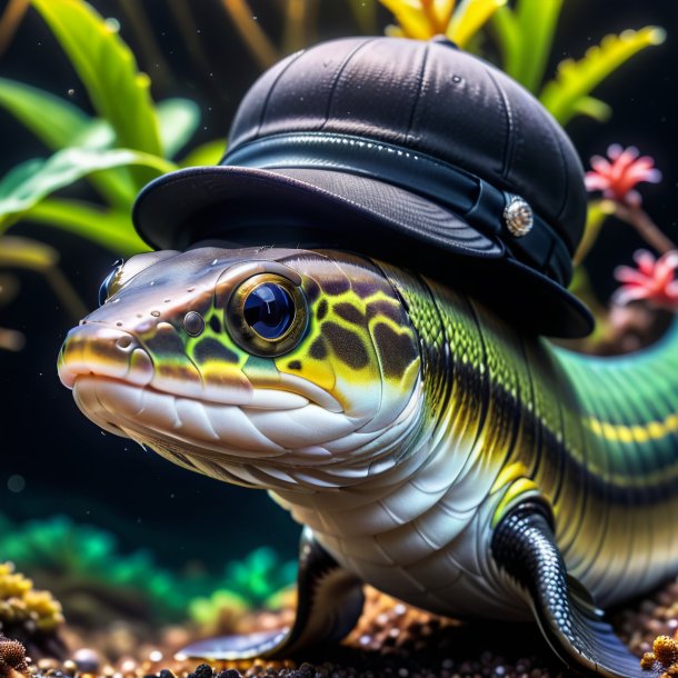 Foto de una anguila en una gorra negra