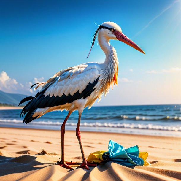 Pic of a stork in a gloves on the beach
