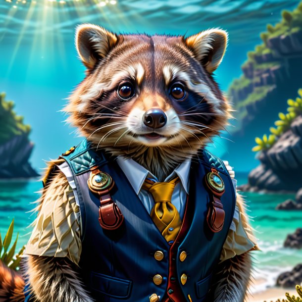 Pic of a raccoon in a vest in the sea