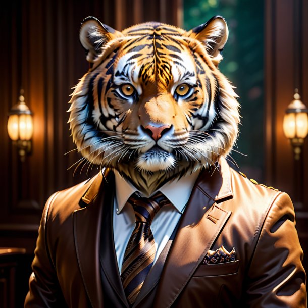 Pic of a tiger in a brown jacket