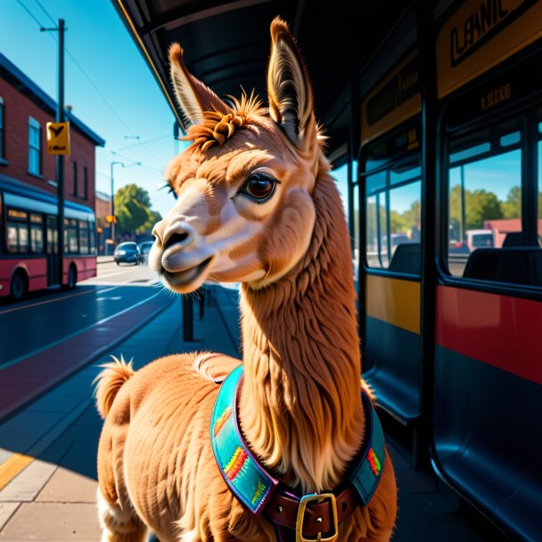 Drawing of a llama in a belt on the bus stop