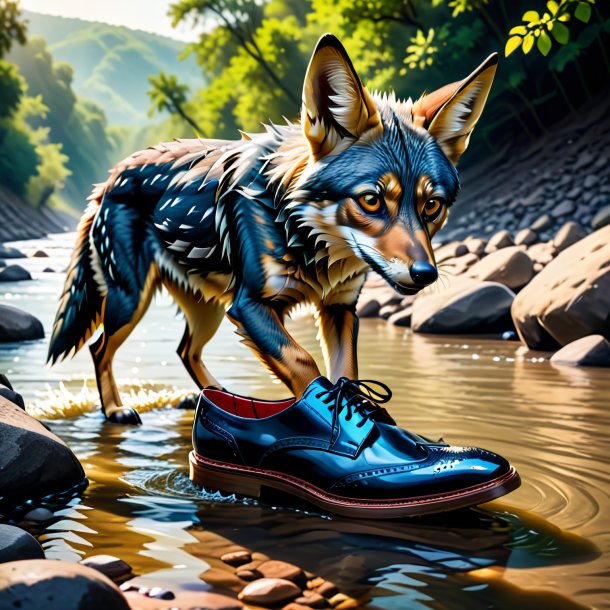 Image of a jackal in a shoes in the river