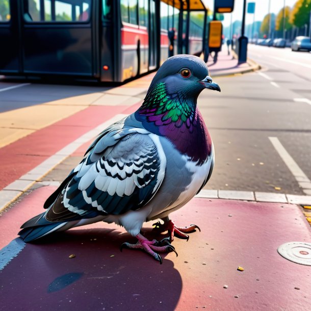 Pic d'un pigeon dans une chaussure sur l'arrêt de bus