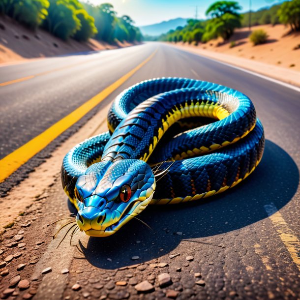 De uma cobra em um sapatos na estrada