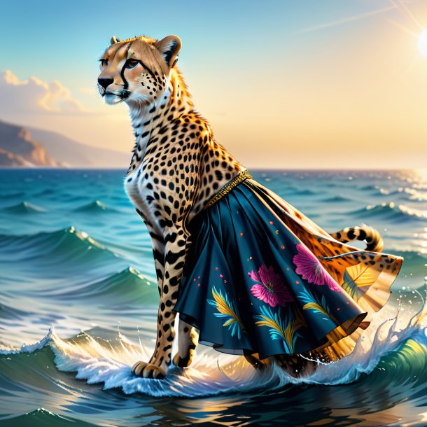 Drawing of a cheetah in a skirt in the sea