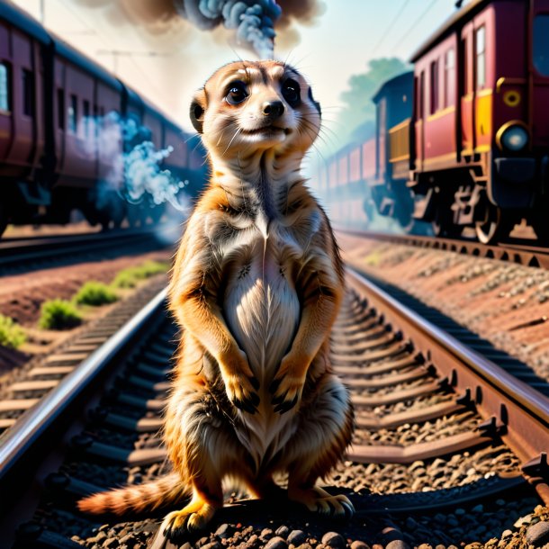 Picture of a smoking of a meerkat on the railway tracks
