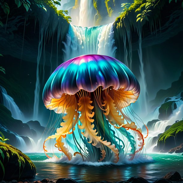 Pic d'une colère d'une méduse dans la cascade