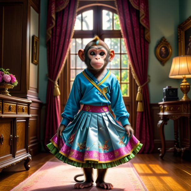 Image of a monkey in a skirt in the house