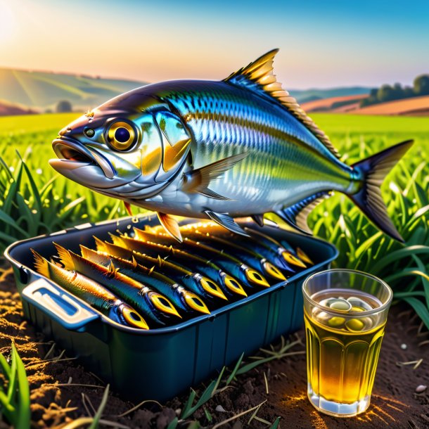 Uma foto de uma bebida de uma sardinha no campo