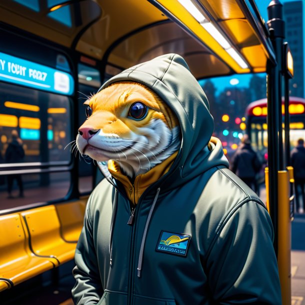 Um haddock em um hoodie no ponto de ônibus