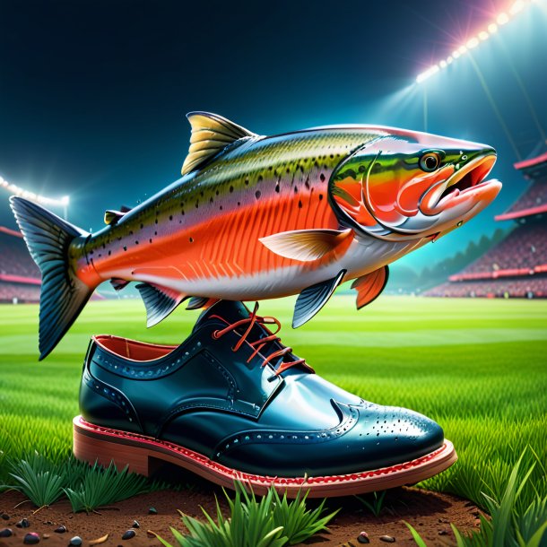 Ilustração de um salmão em um sapato no campo