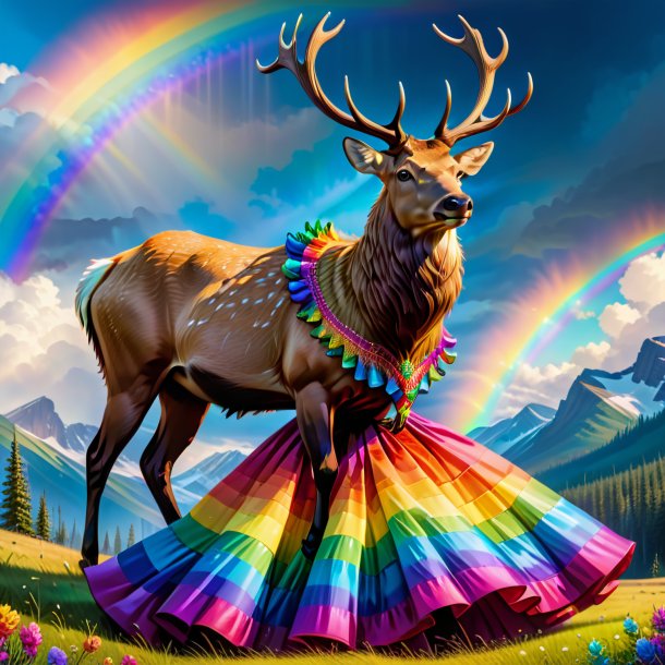 Drawing of a elk in a dress on the rainbow