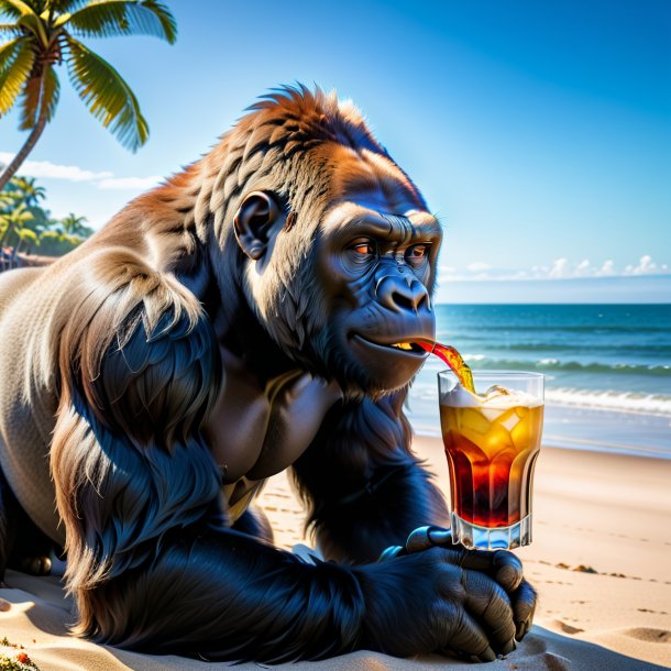 Photo of a drinking of a gorilla on the beach