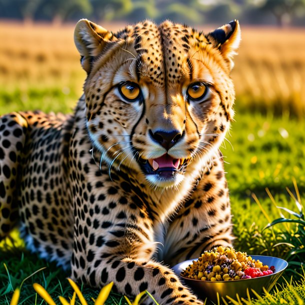 Image of a eating of a cheetah on the field