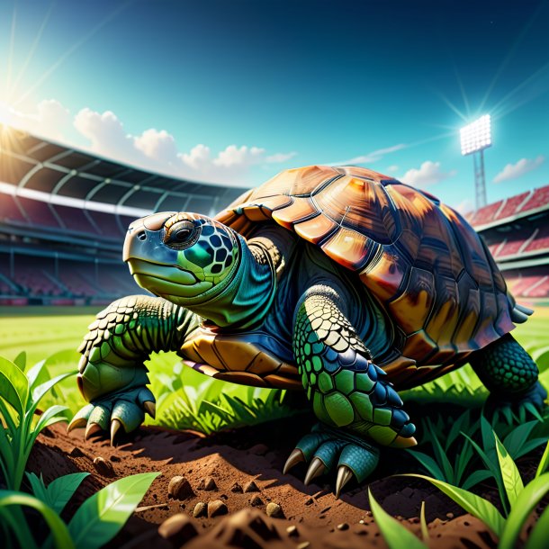 Illustration of a tortoise in a gloves on the field