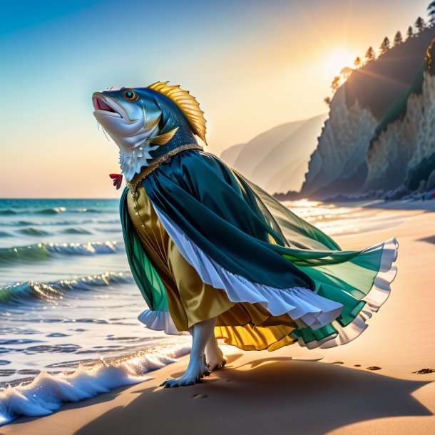 Photo of a haddock in a skirt on the beach
