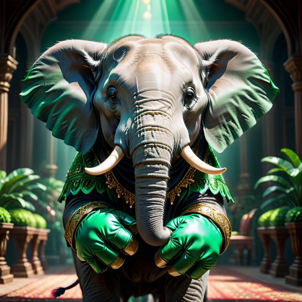 Image of a elephant in a green gloves