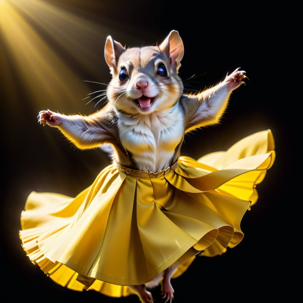 Imagen de una ardilla voladora en una falda amarilla