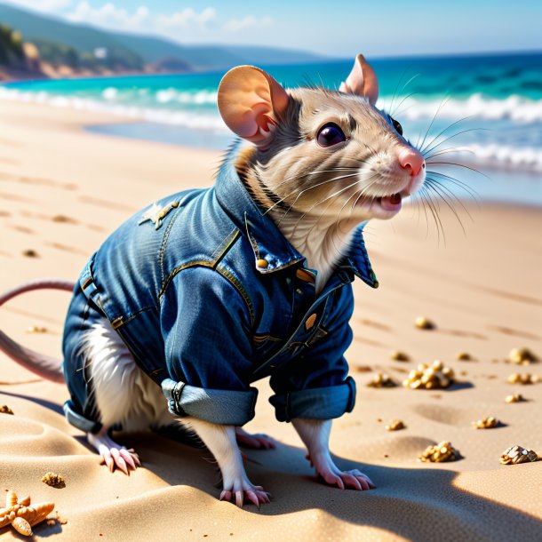 Imagen de una rata en jeans en la playa