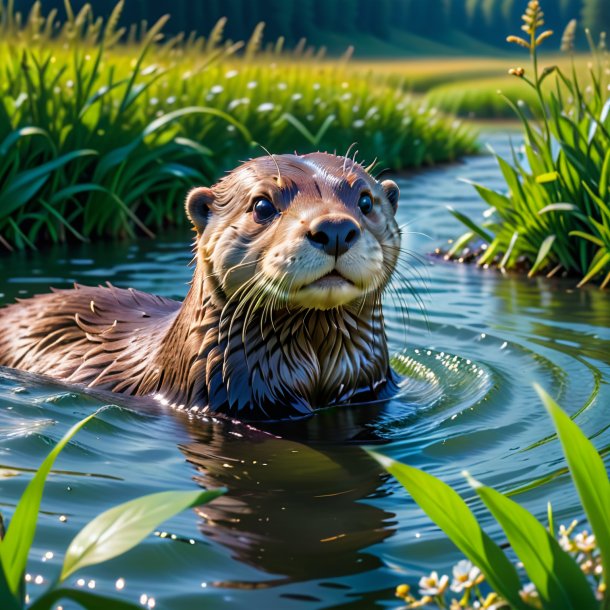 Picture of a swimming of a otter in the meadow