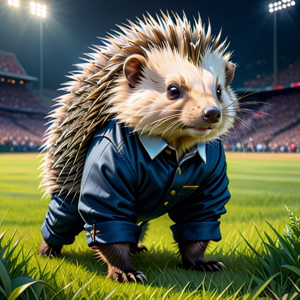 Drawing of a porcupine in a trousers on the field