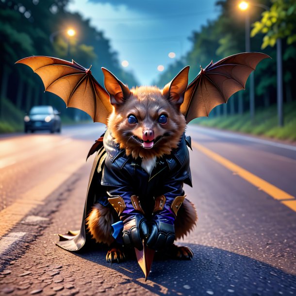 Pic of a bat in a gloves on the road