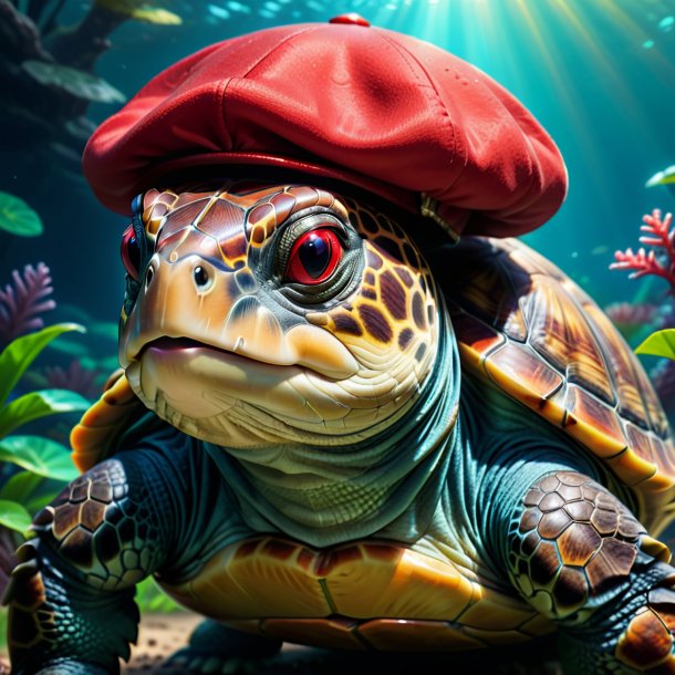 Foto de una tortuga en una gorra roja