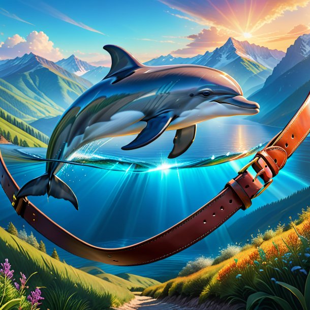 Dibujo de un delfín en un cinturón en las montañas