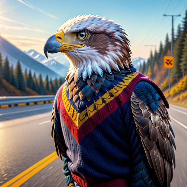 Dibujo de un águila en un suéter en la carretera