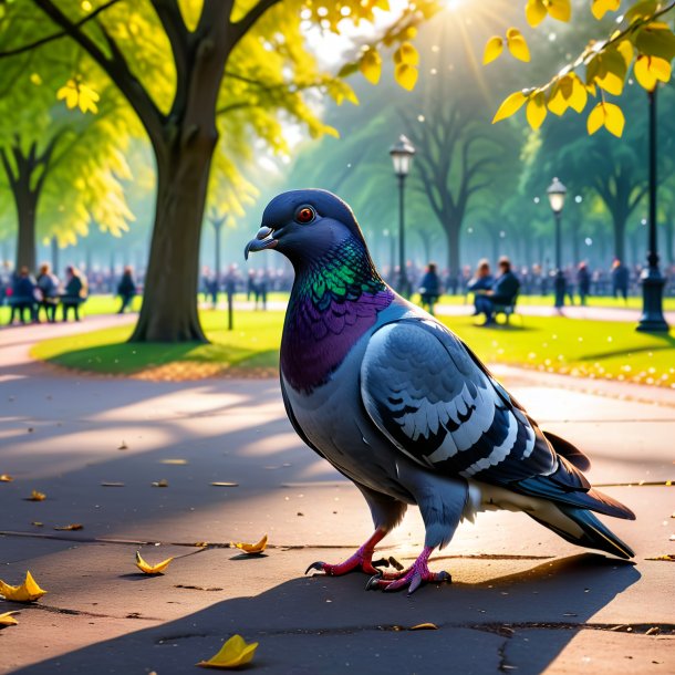 Imagen de un trago de una paloma en el parque