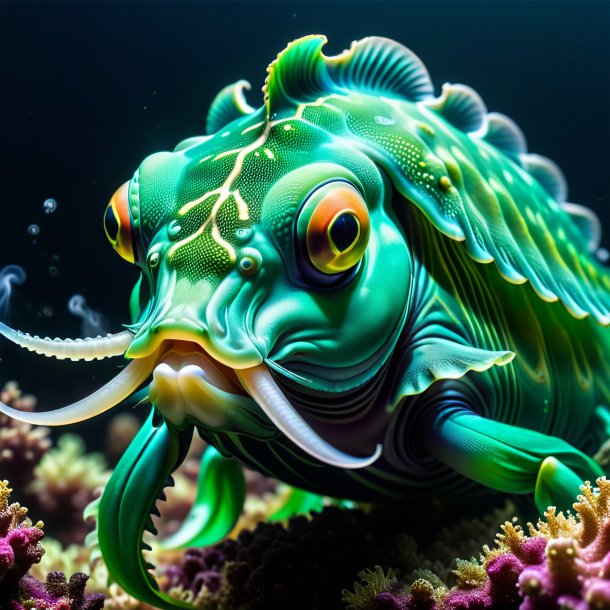 Image of a green smoking cuttlefish