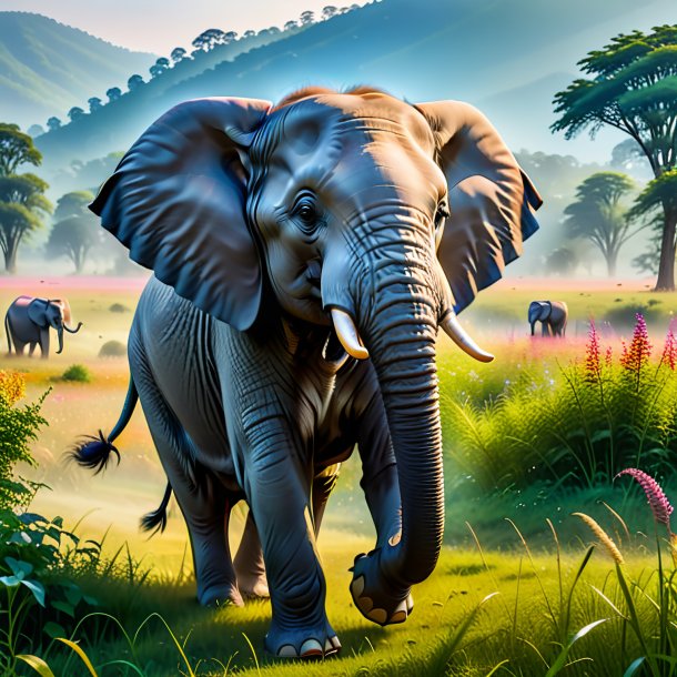 Photo of a dancing of a elephant in the meadow