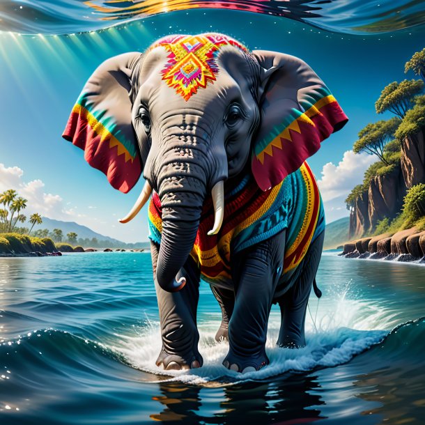 Picture of a elephant in a sweater in the water