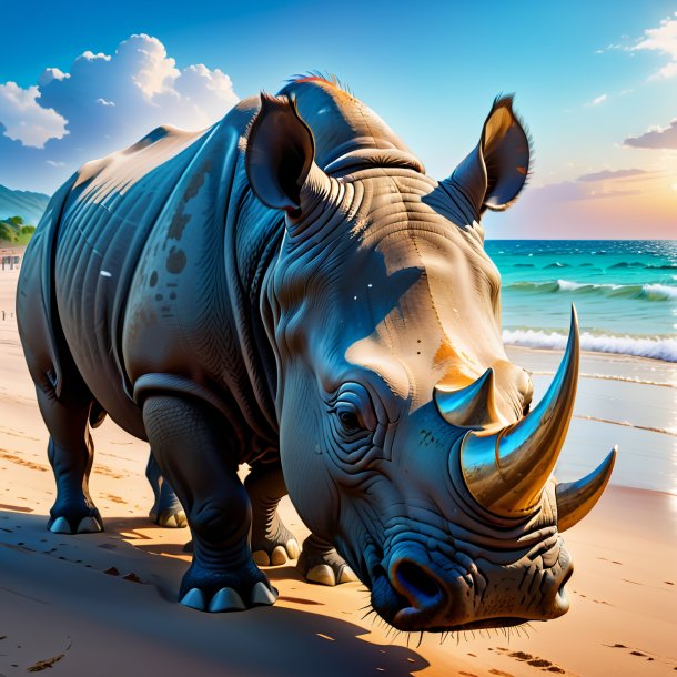 Photo of a crying of a rhinoceros on the beach