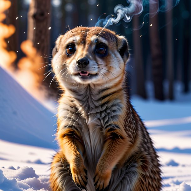 Picture of a smoking of a meerkat in the snow